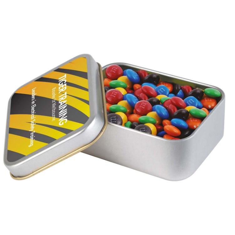 Picture of M&M's in Silver Rectangular Tin