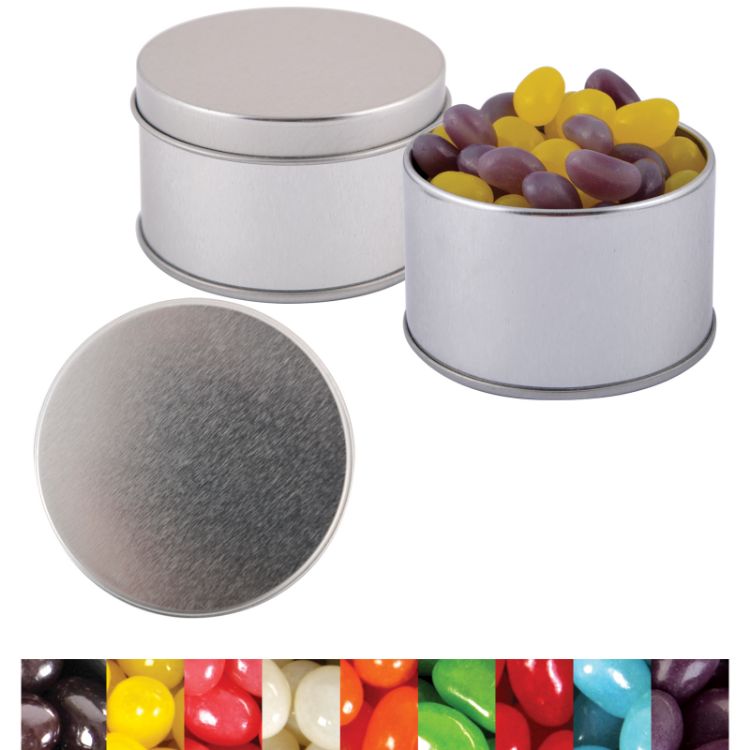 Picture of Corporate Colour Mini Jelly Beans in Silver Round Tin