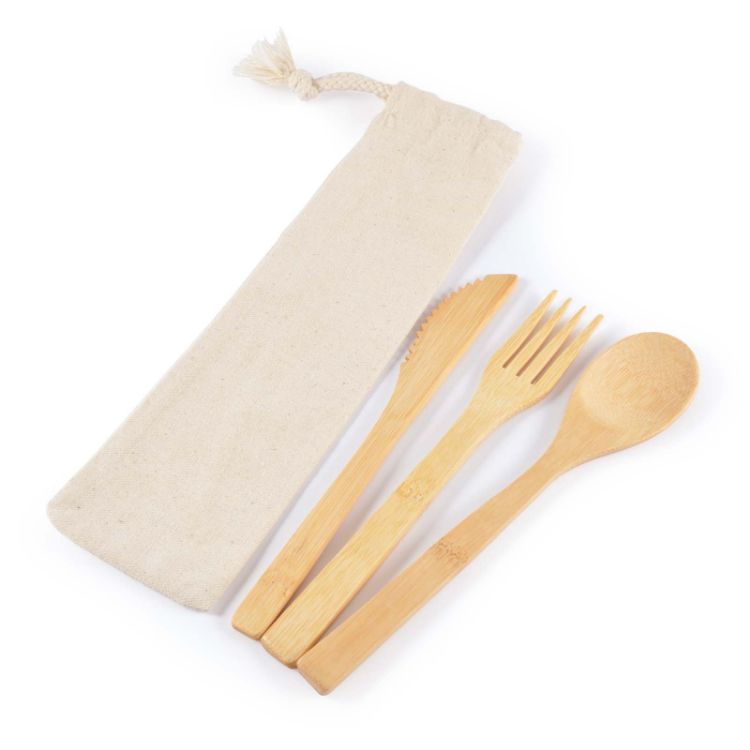 Picture of Miso Bamboo Cutlery Set in Calico Pouch