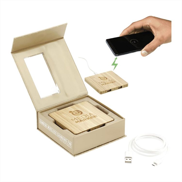 Picture of Bamboo Wireless Charging Pad w/ Dual Outputs