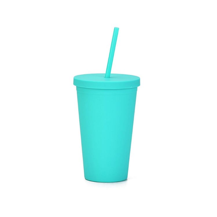 Picture of 16oz Matte Plastic Cups with Lids & Straws