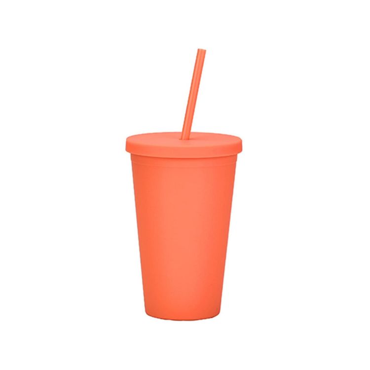 Picture of 16oz Matte Plastic Cups with Lids & Straws