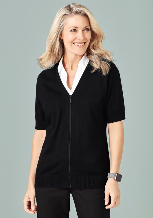 Picture of Womens Zip Front Short Sleeve Knit Cardigan
