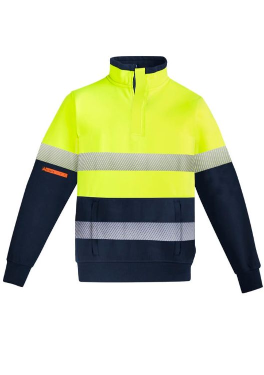 Picture of Mens Orange Flame Hi Vis 1/4 Zip Brushed Fleece Pullover - Hoop Taped