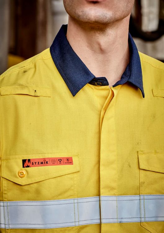 Picture of Mens Orange Flame Lightweight Ripstop Spliced Shirt - Hoop Taped