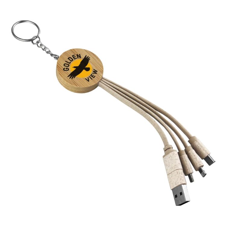 Picture of Round Bamboo Charging Cable Key Ring